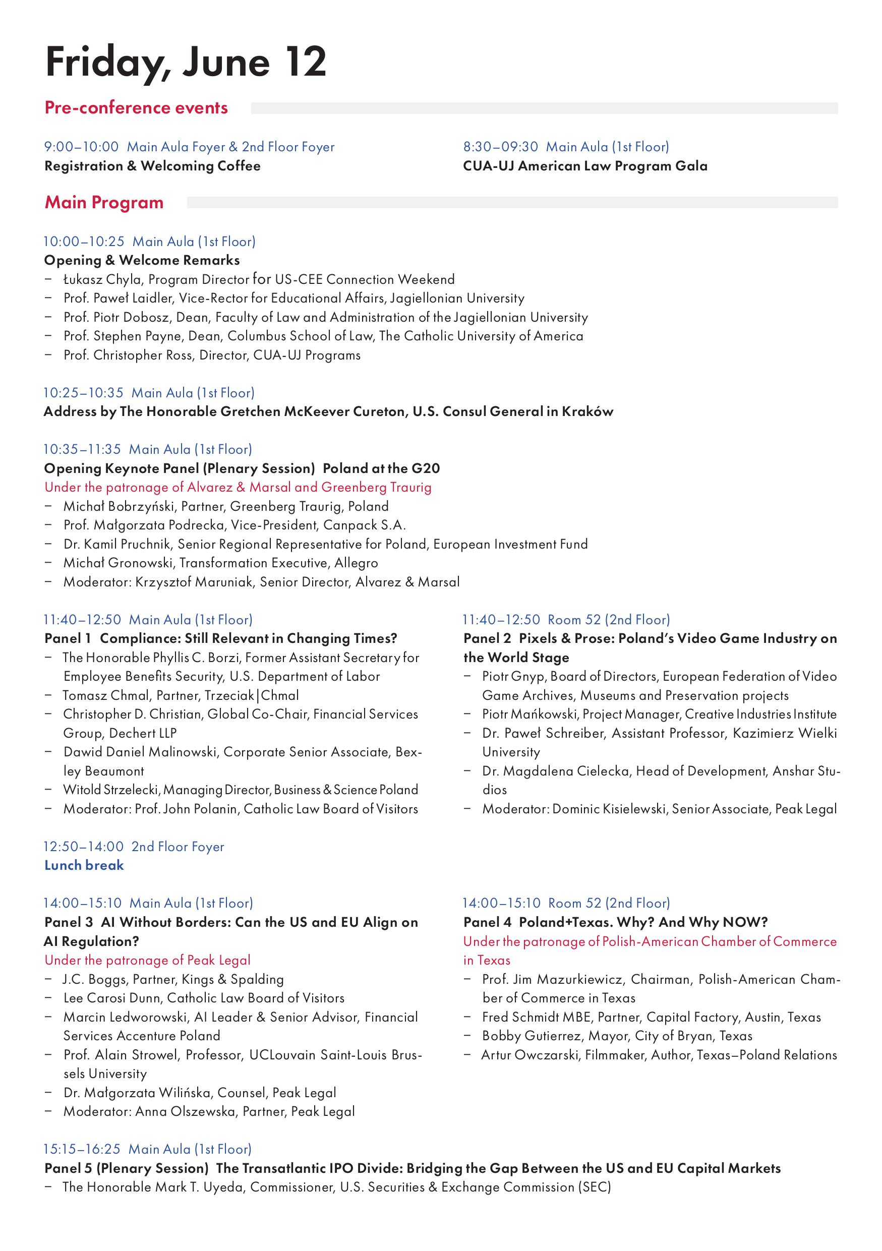 4th US-CEE Connection Weekend Conference Agenda